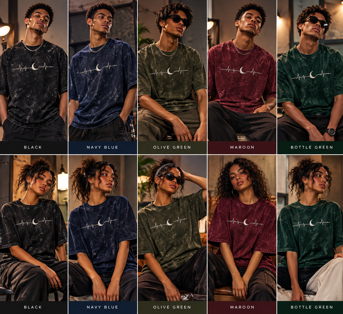 Moon Pulse – Unisex Acid Wash Oversized T-Shirt – Puff Print