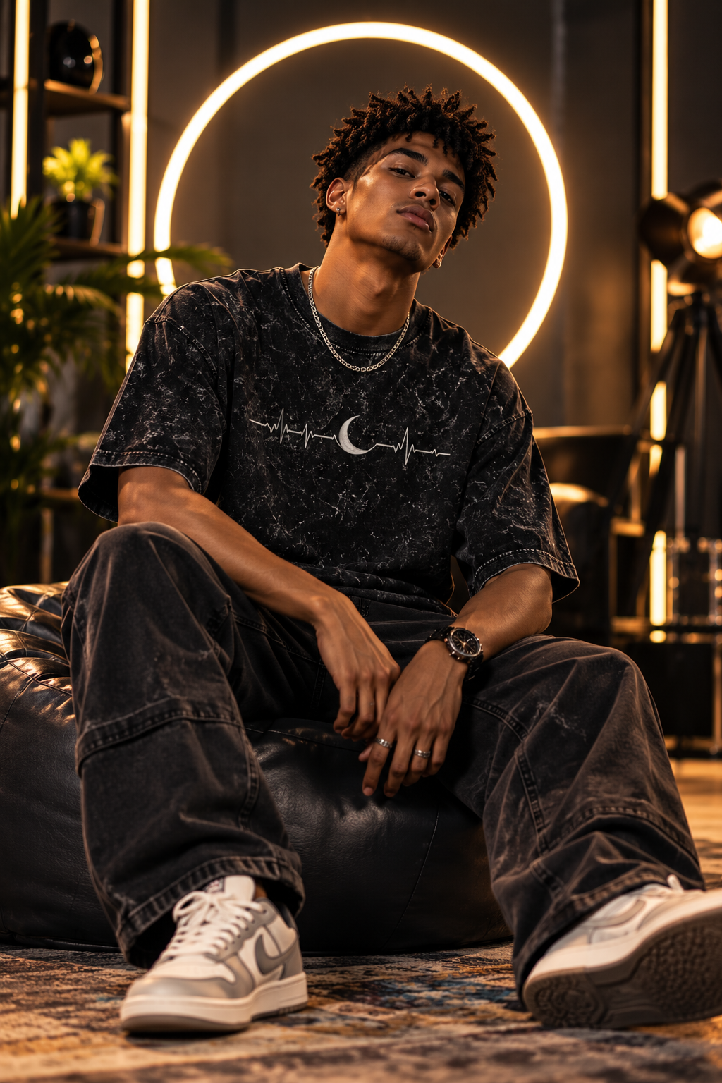 Moon Pulse – Unisex Acid Wash Oversized T-Shirt – Puff Print