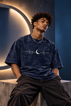 Moon Pulse – Unisex Acid Wash Oversized T-Shirt – Puff Print